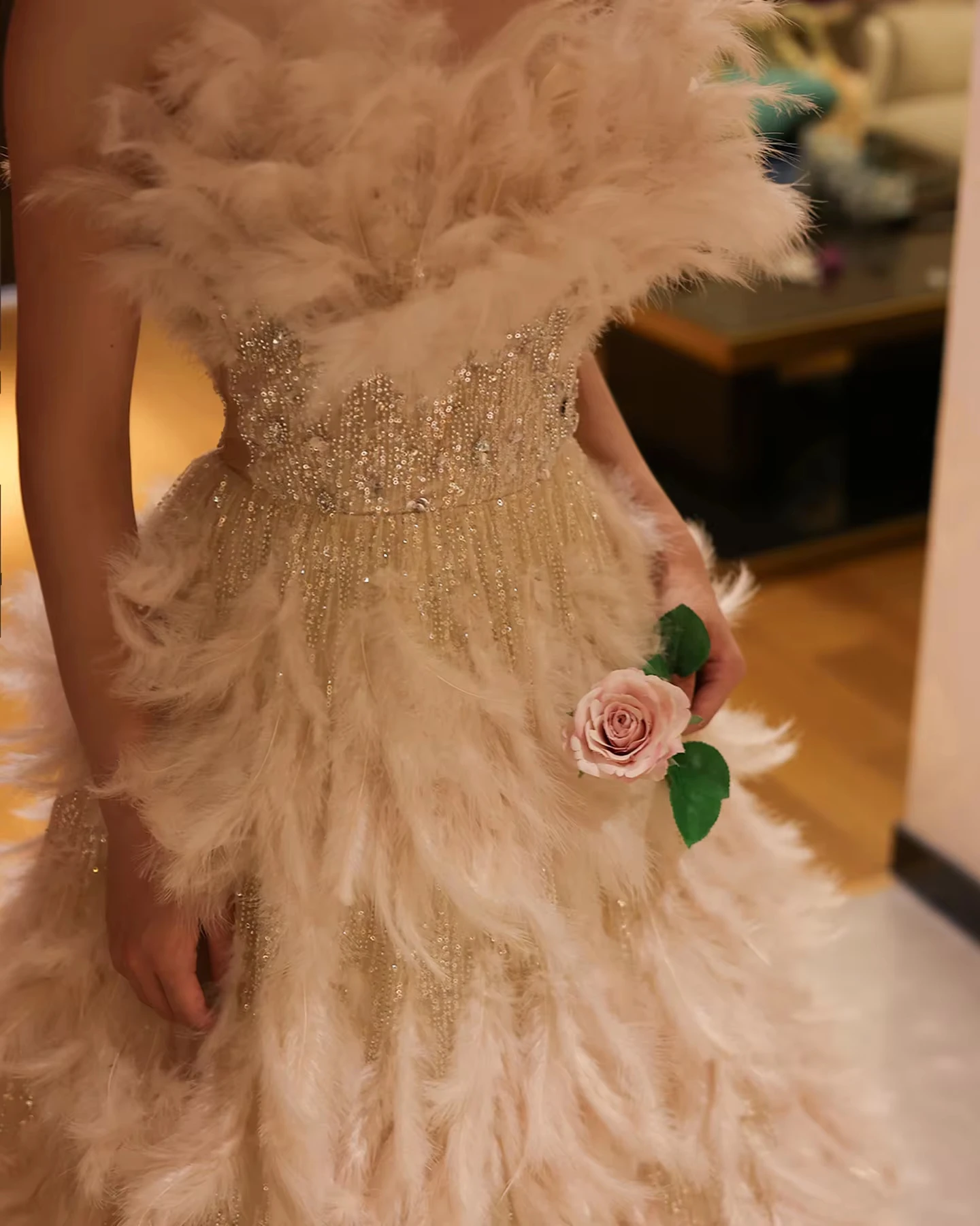 open lace back dress Organza Puff-Sleeve Evening Gown with Crystal Belt – Menatique main image 1