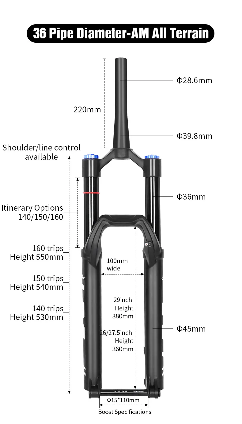 Lebycle 26 27.5 29 Magnesium Alloy Air Mtb Fork Barrel Shaft Bike Fork Adjustable Bicycle Fork