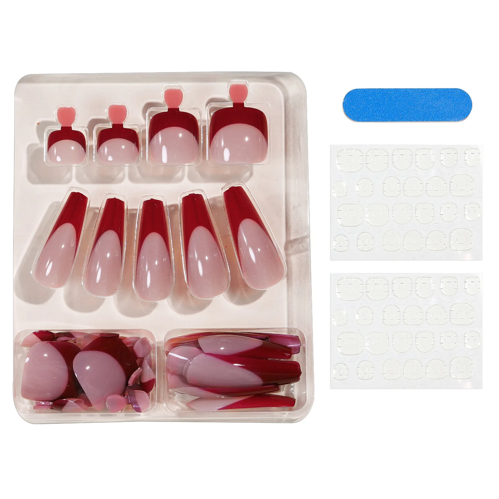 Factory Price 48 Pcs/box Red Color Coffin French Designs Manicure Nail and Toe Nails Press on Matching