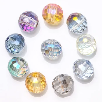 Faceted Round Glass Beads For Jewelry Making 14mm Symmetrical Crystal Beads For Necklace Decoration DIY Accessories 10pcs/bag