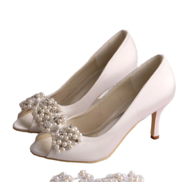 2025 New Product Wholesale Pearl Pointed-toe High Heel Pumps Women's Stiletto Heel White Main Wedding Dress Bridal Wedding Shoes
