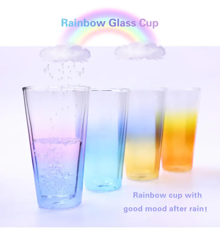 Colored Water Glass Cup Glass Tea Cup Hand Blown Double Wall Color