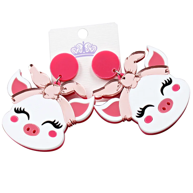 ERS359HP059 Top Fashion Farm Animal Piglet Pink Pig Laser Cutout Girl Birthday Acrylic Earrings