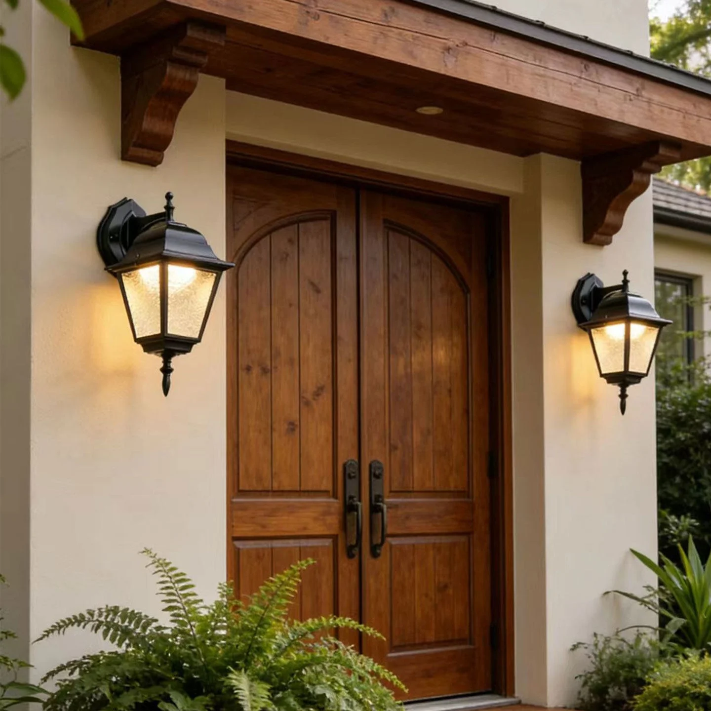 Lampu Dinding Luar Ruangan Aluminium Retro Amerika Tahan Air LED untuk Halaman, Lampu Dinding Hitam yang Dipasang di Dinding untuk Pintu Masuk Villa & Balkon