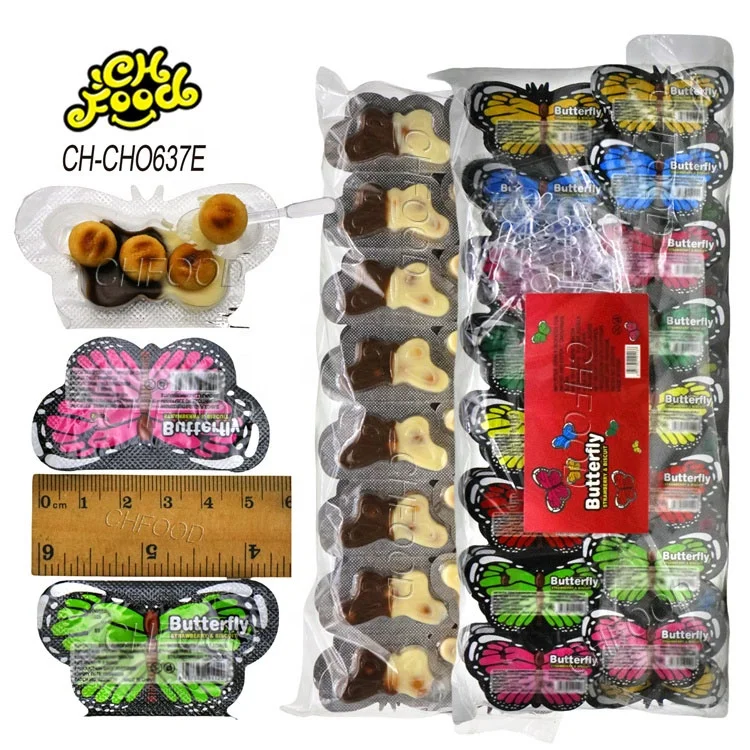 Small Butterfly Shape Candy Toy for Kids Chocolate Biscuits Cup Sweets Chocolate Jam Dip Cookies Ball Custom Halal Snack Food