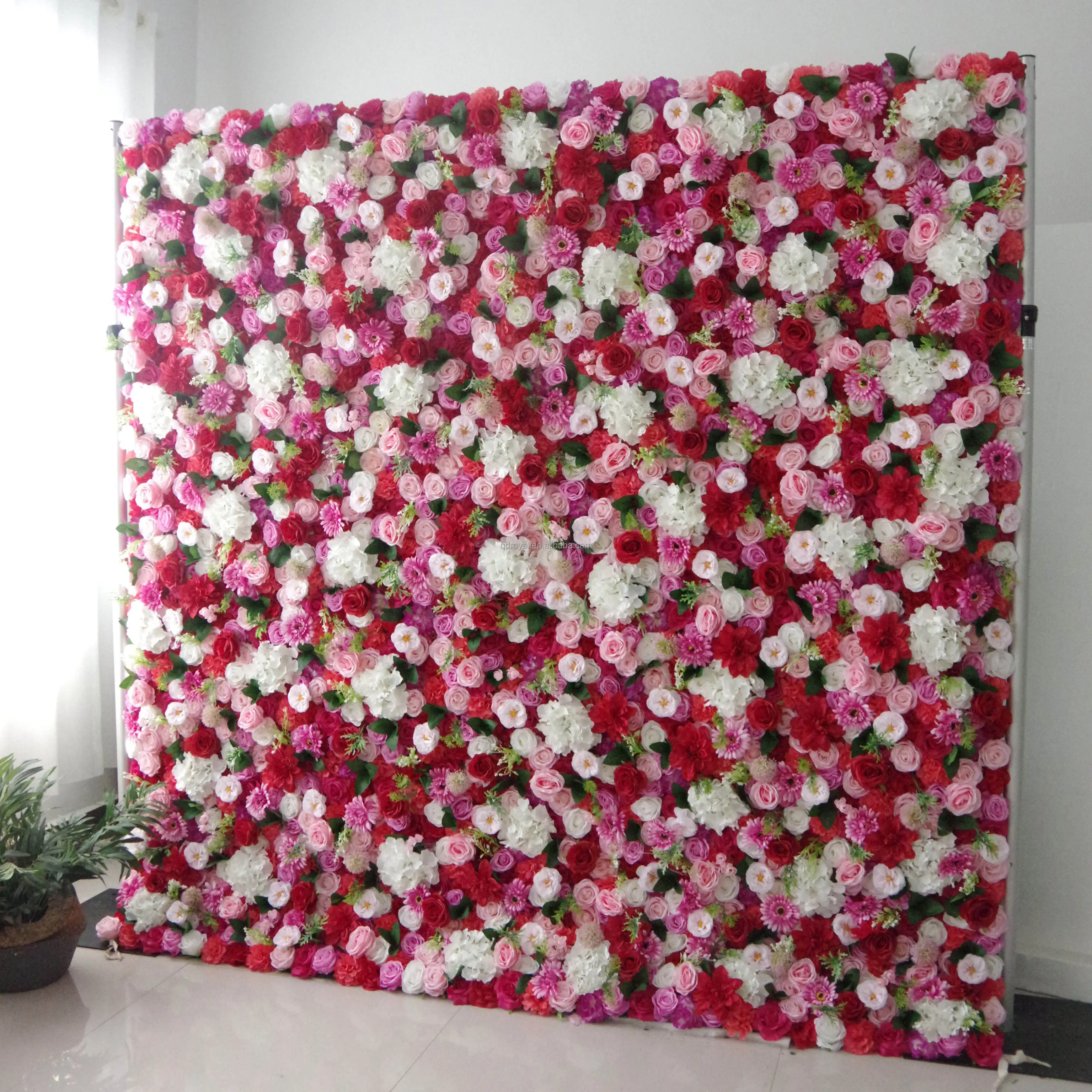 8*8ft Cloth Fabric 3d 5d Roll Up Pink White Wedding Rose Flowers Wall