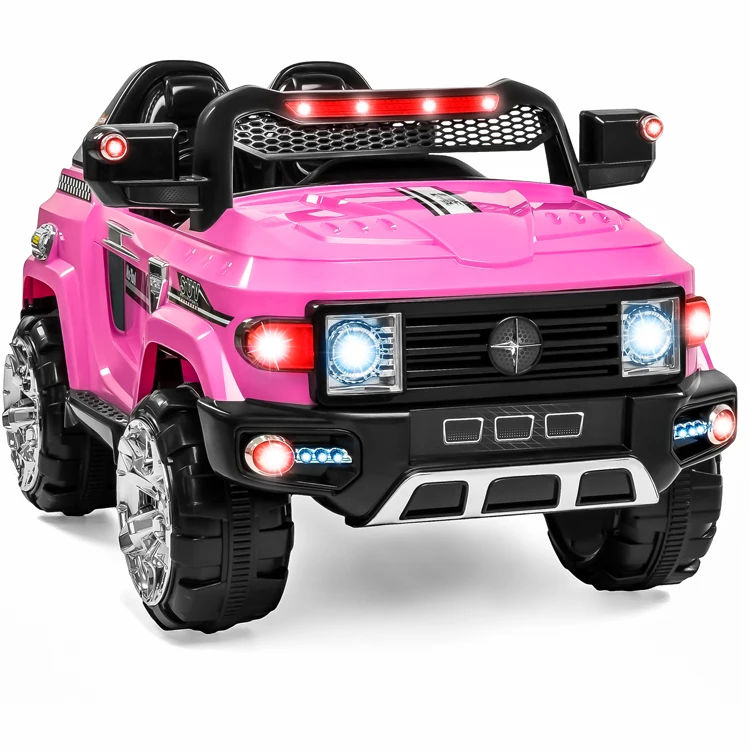 12 Volt Explorer Truck Battery Powered Led Wheels 2 Seater Children Ride On Toy Car for Kids Leather Seat MP3 Music Player with FM Radio Bluetooth R/C Parental Remote Product Name Purple 