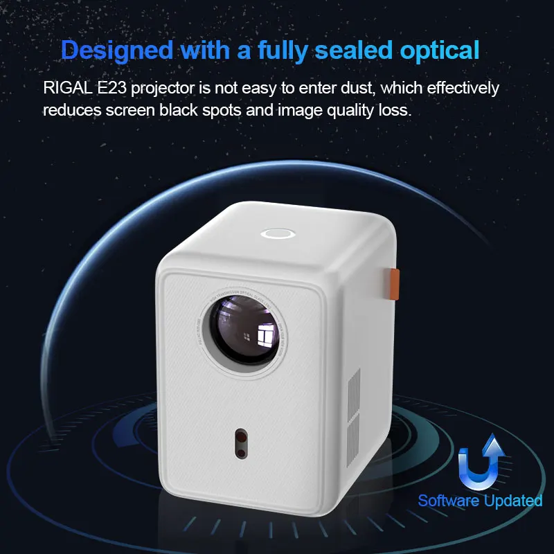 Rigal E23 Customized Mini Android Multimedia Projector Wireless Screen Home Cinema Overhead Sealed Projector for Movie Part