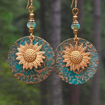 2021 New Bohemian Vintage Earrings Sunflower Chrysanthemum Daisy Retro Earhook Earrings For Women Jewelry