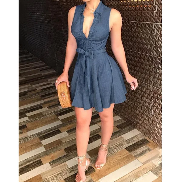 2026 New Summer Spaghetti-Strap Plain Print O-Neck Tube Top Cinched Waist Dress Women's Clothing in Stock