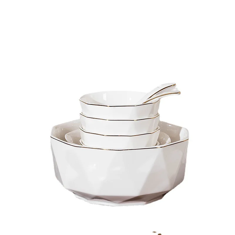 Chinese Factory Price Dish Set Custom Hexagonal White Food Plates Dinnerware Tableware with Gift Box
