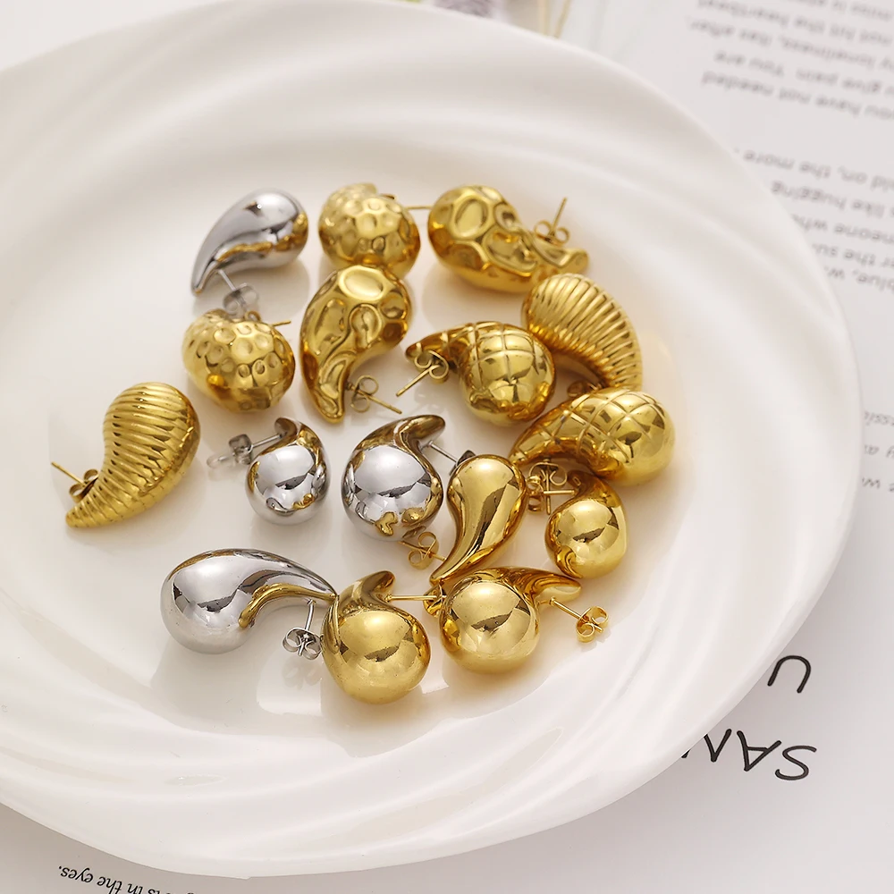 XIXI Jewelry Aretes Y Accesori Por Mayor Acero Inoxidable Vermeil Sieraden Water Drop 18k Gold Plated Fashion Jewelry Earrings