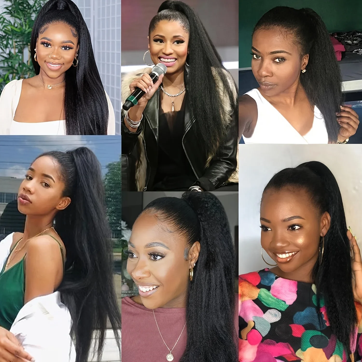 Claw Clip Ponytail Human Hair Kinky Straight Extension Clip In Pony Tails Yaki Hair Extensions 10-30 Inch 100% Real Remy Hair_voghion.com