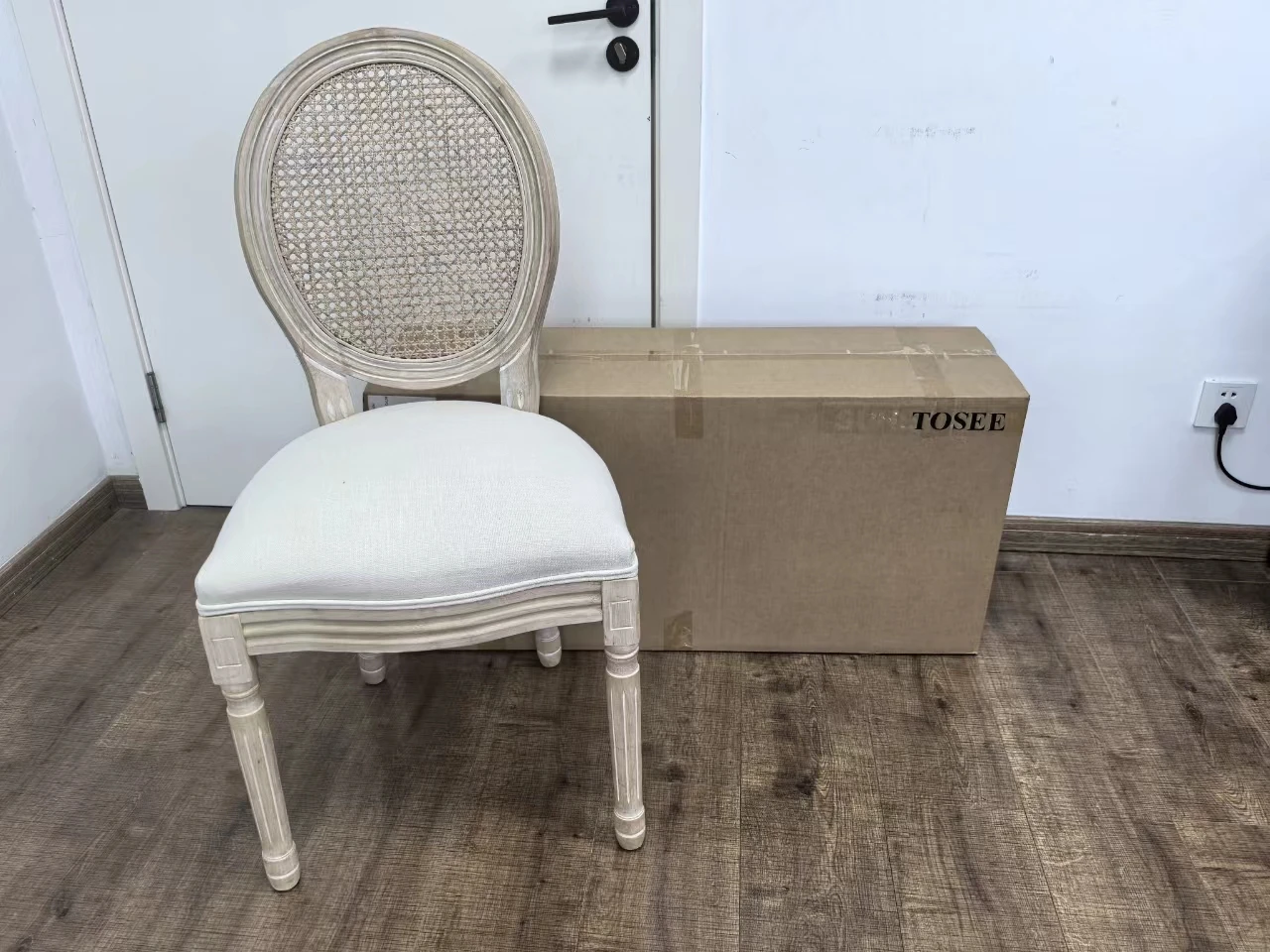 TOSEE Furniture French Desgine Fabric Seat Rattan Cane Back Louis Event Wedding Dining Chair