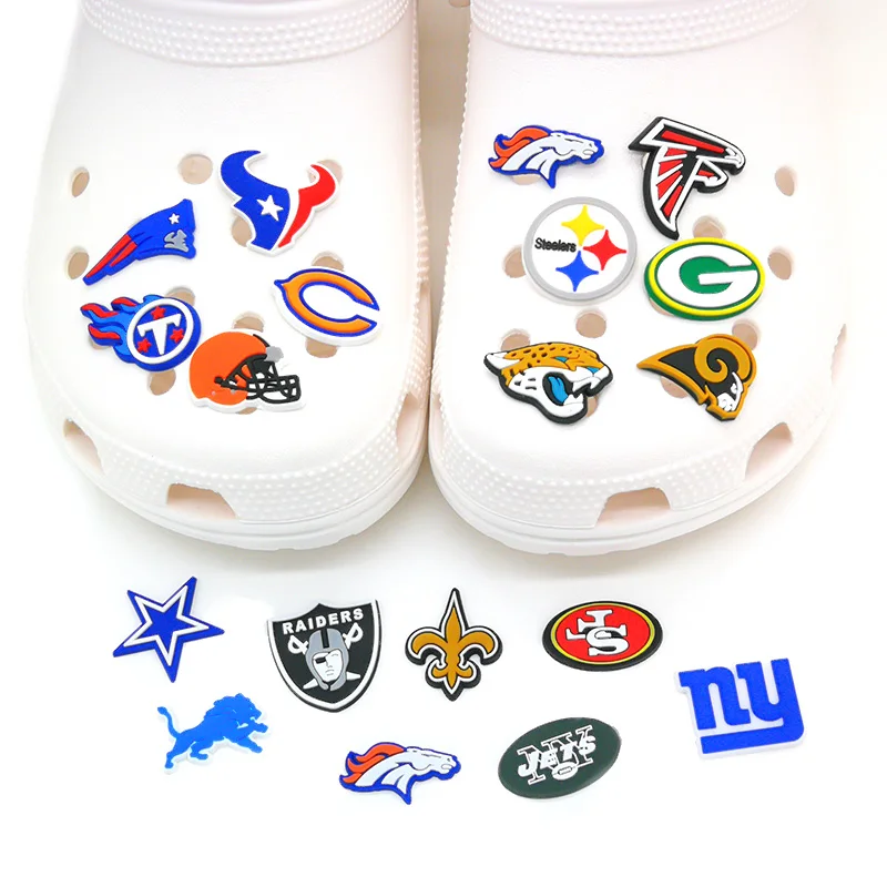 Custom American Football Logo Croc 2d Pvc Clog Shoe Accessories Buckles