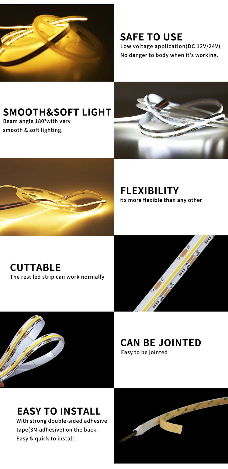 New Arrivals CCT Warm/Cold White DC5V COB Strip LED 640LEDs/M Flexible COB LED Light Strips