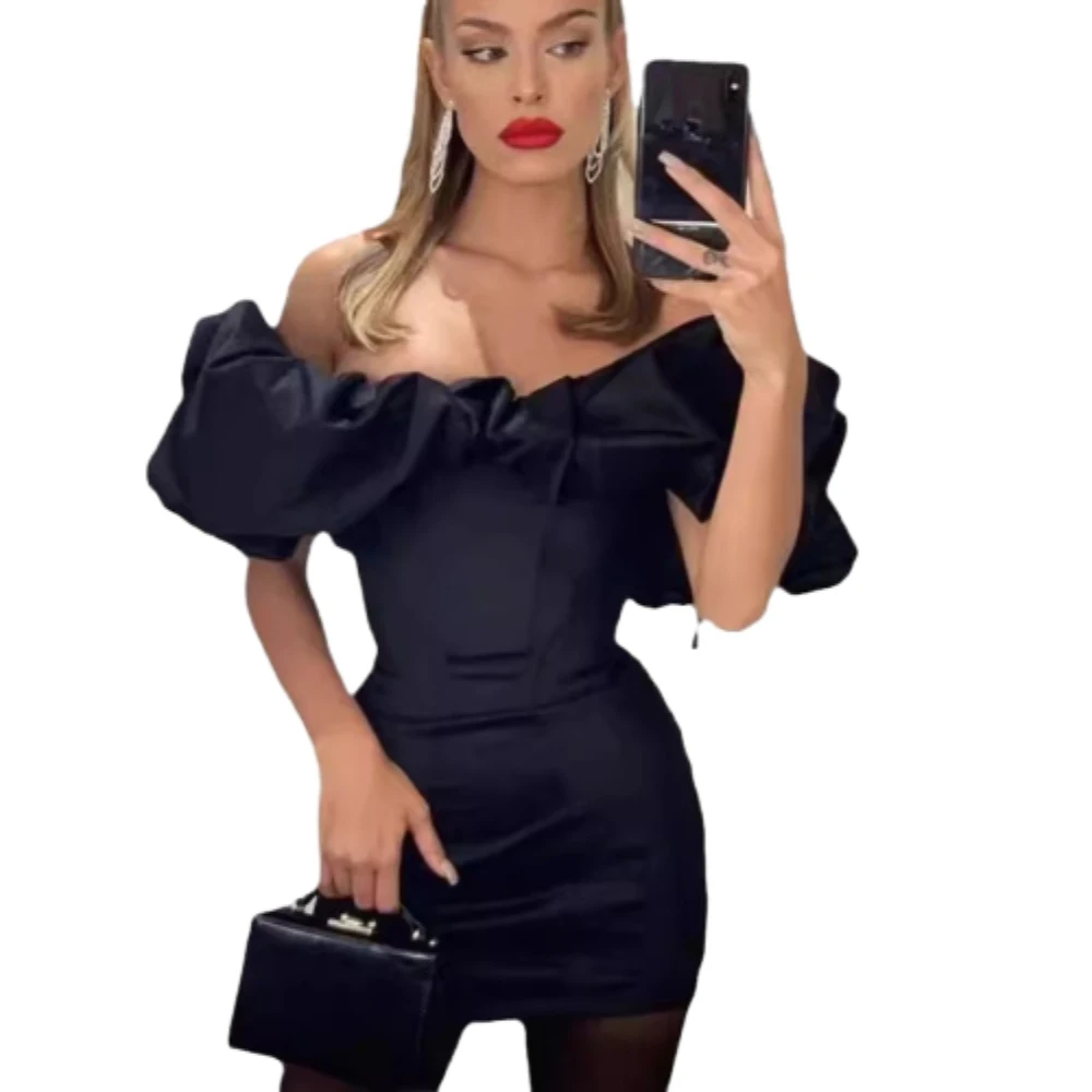 Hot-Selling Glamorous Off-Shoulder Ruffle-Trimmed Bodycon Short Party Dress Eco-Friendly Chiffon Fabric Washable