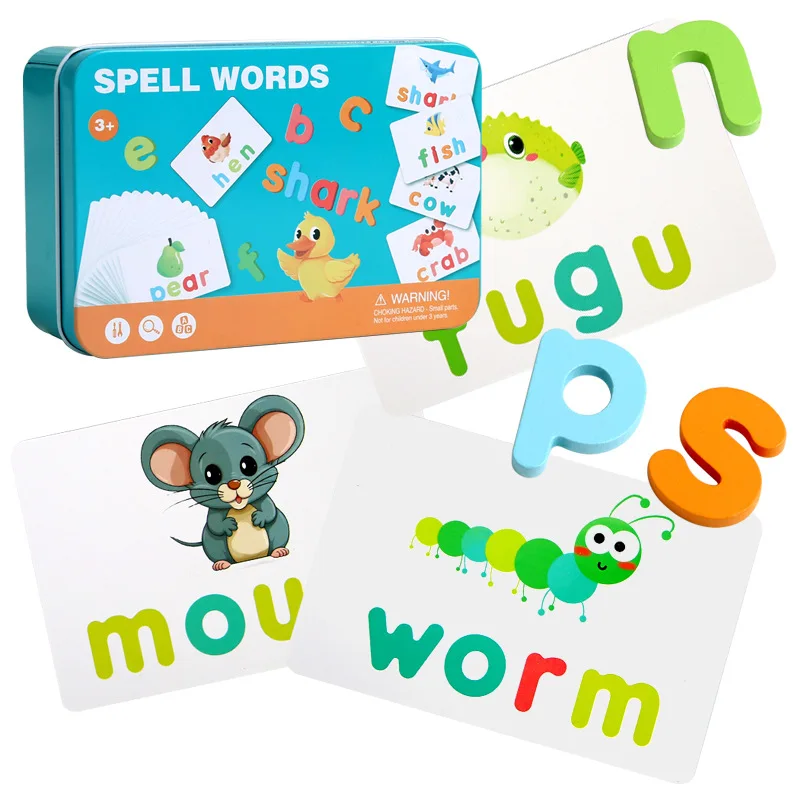 新作アルファベットABC学習 教育玩具 木製パズル フラッシュカード 幼児向けアクティビティ文字綴りゲーム 子供・幼児向け
