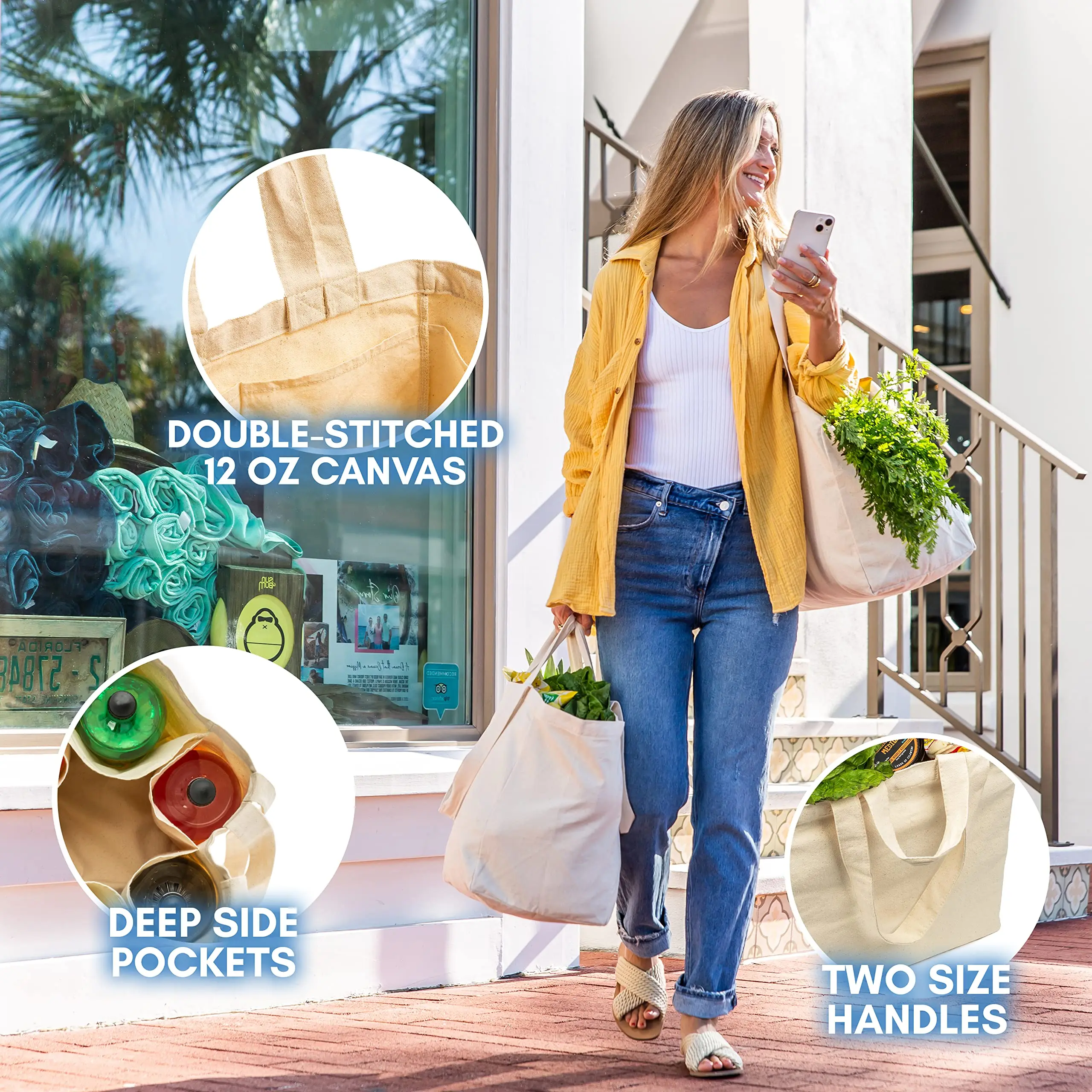 Customizable Heavy-Duty Organic Cotton Tote Bag Reusable Grocery Shopping Bags with Custom Logo manufacture