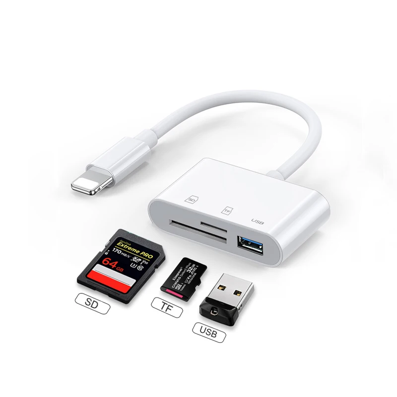 3 In 1 Usb Camera Connection Kit Memory Card Reader For Ipad Iphone Ios 11  - Buy Usb And Tf / Sd Card Reader Use Together Ios Otg Adapter For  Iphone,Hot Seller
