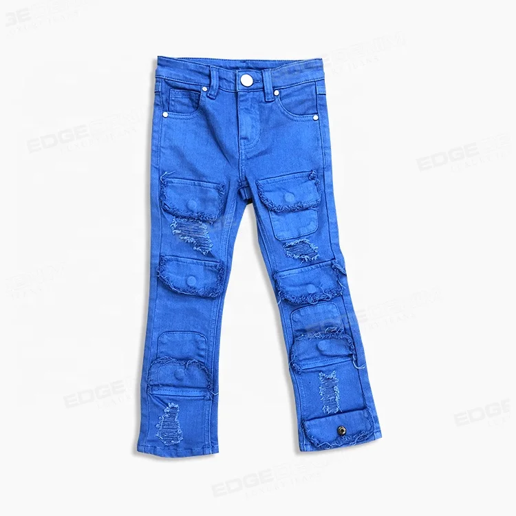 Edge Denim Manufacturers Custom Distressed Cargo Toddler Kids Stacked