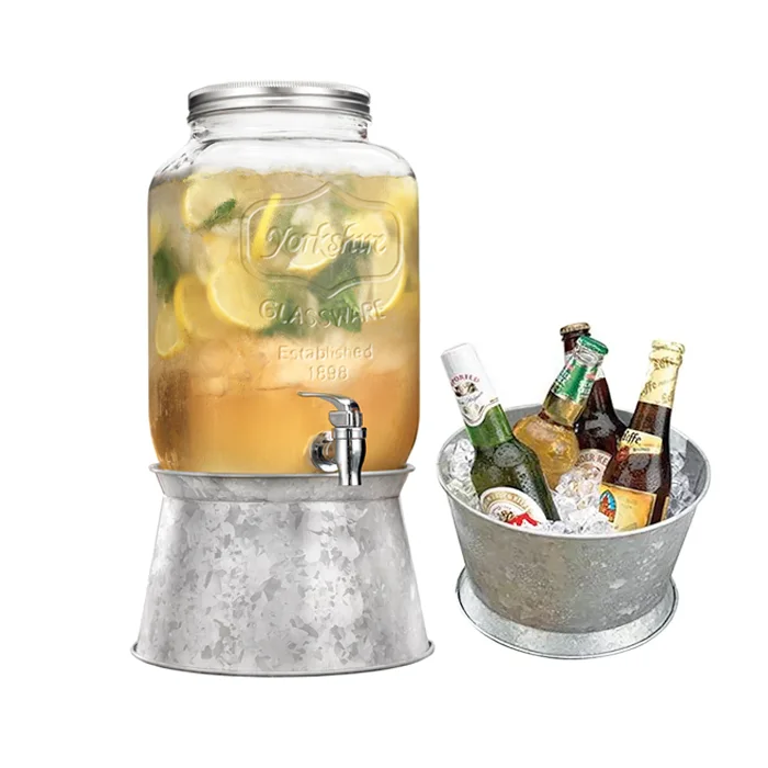 1 Gallon, Mason Jar Beverage Dispenser with Stand, Lid - Leak Free -  DANNY'S HOME GOODS