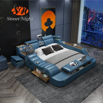 Modern king full single designer luxury queen upholstered leather smart bed