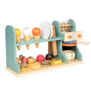 Wooden Kids Coffee Maker Ice Cream Dessert Pretend Play Set Food Kitchen Accessories Wooden Role Pretend Play Toys for Girls Boy