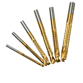 6pcs set Titanium-plated drill Woodworking Serrated drill bits 3-8mm Grooving High Speed Hacksaw Drill