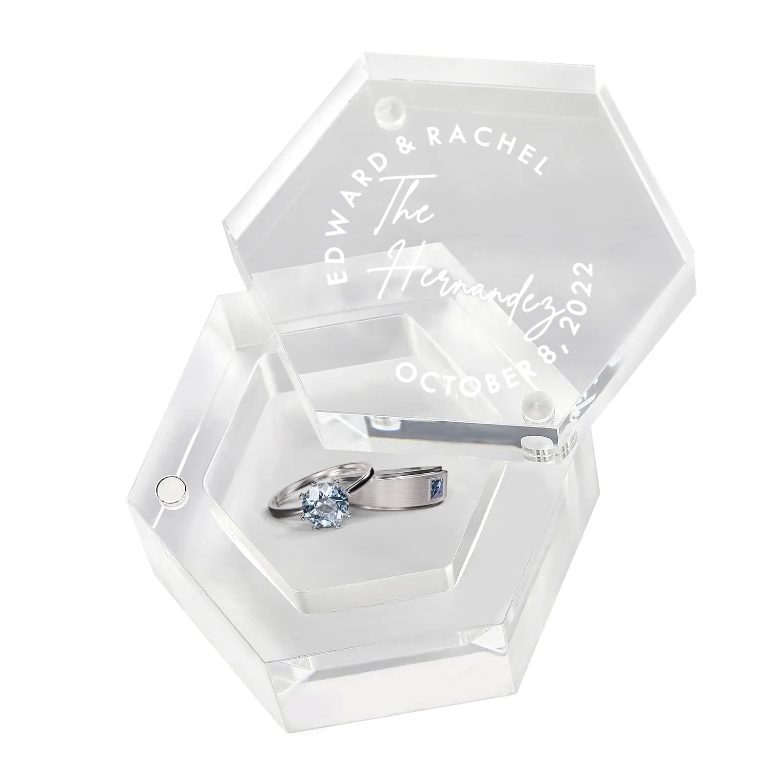 Custom Clear Acrylic Wedding Ring Box Personalized Wedding Ring Holder for Ceremony Engraved Romantic Ring Bearer Box