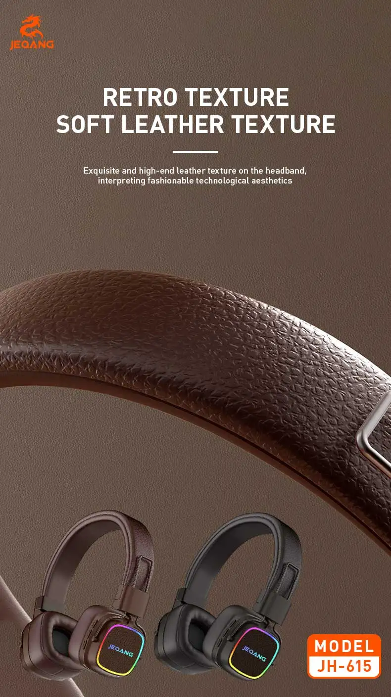 Jeqang New On-Ear BT Headset with RGB Noise Reduction USB Connectors Dynamic VocaLigm for DJ Travel Sports Gaming Office Support