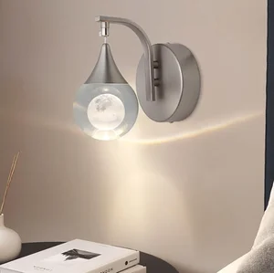 JACKSUN Modern Crystal Moon Wall Lamp, Globe Led Wall Light for Bedroom Living Room Hallway  3000k 6500K