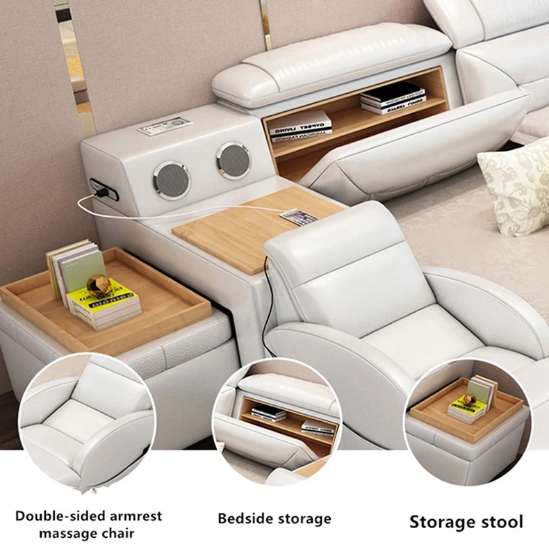 European Style Bedroom Furniture Multimedia Speaker Leather Smart Bed CELB003