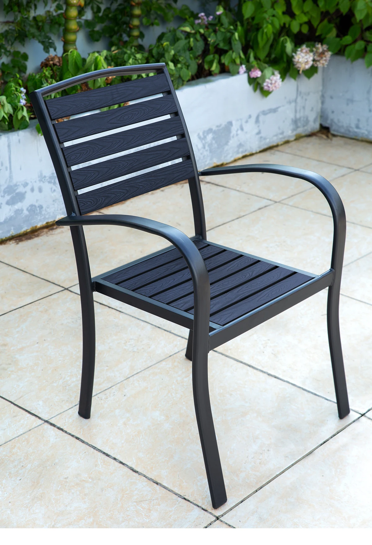 Wholesale Outdoor Dining Chair Garden Furniture Black Wood Arm