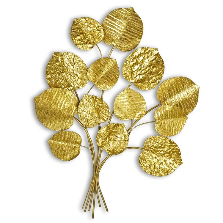 Ivydeco Luxury Metal Tree Wall Sculpture Leaf Gold Leaves Wall Art For