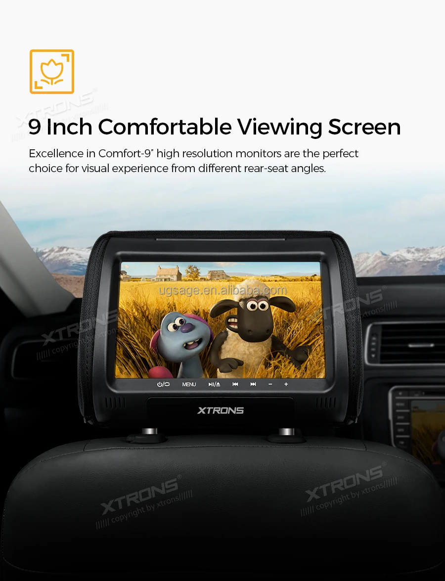 xtrons 2x9 zoll stilvolle lcd-bildschirm auto kopfstütze monitor  dvd-spieler mit reiß verschluss abdeckung auto rücksitz monitor