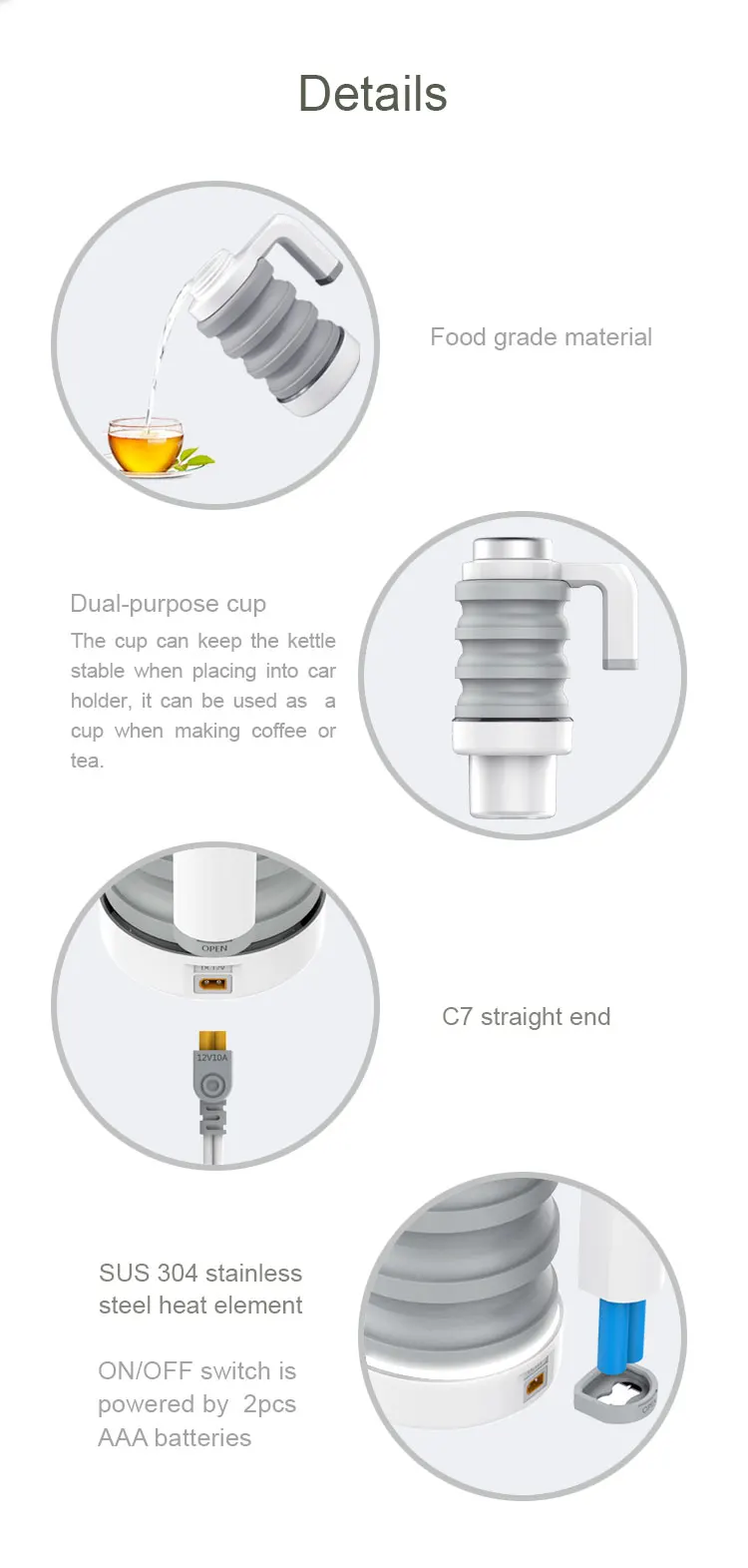 Fashionable 12V Travel Foldable Electric Kettle by Collapsable Design From Car Power Port for Camping & Travelling factory