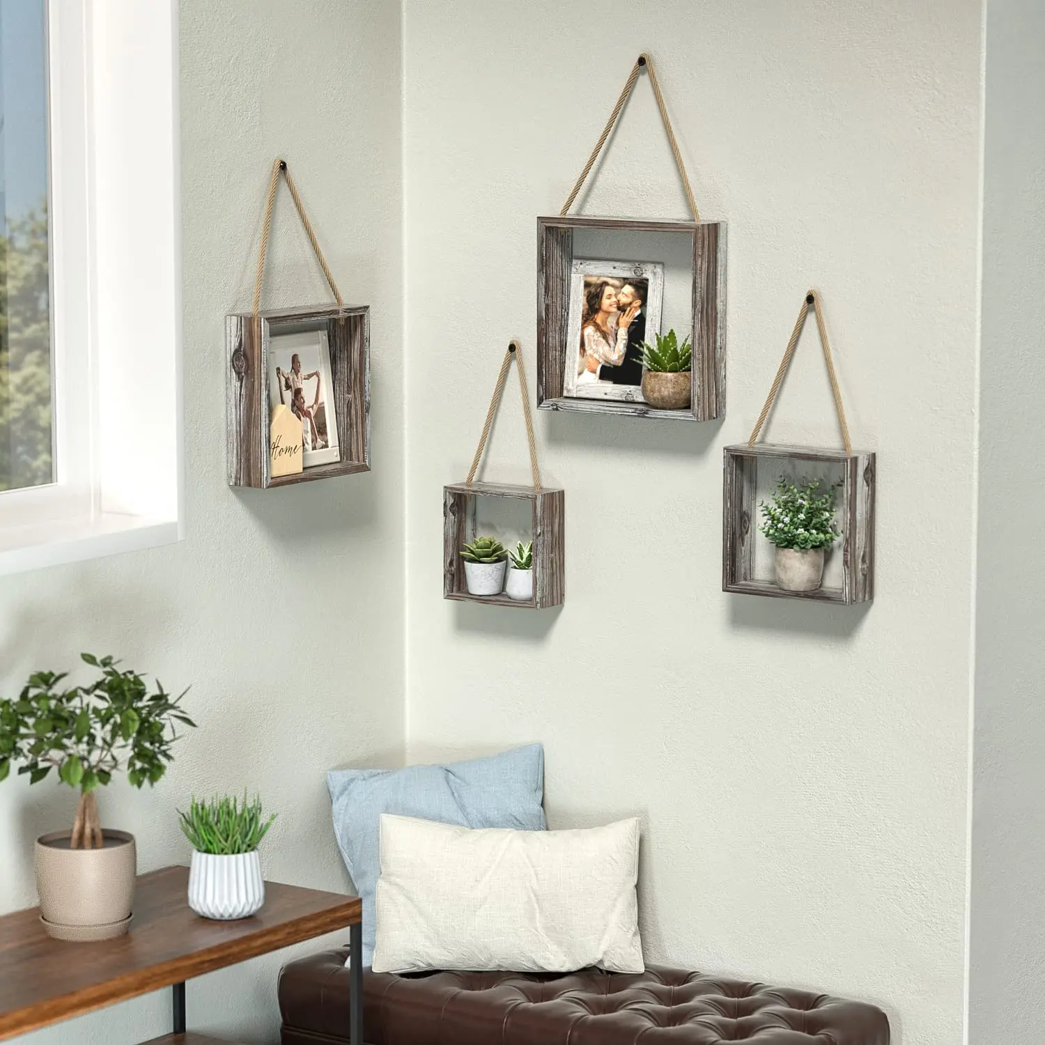 Wholesale Farmhouse Floating Hanging Square Shelves Wall Mounted Rustic