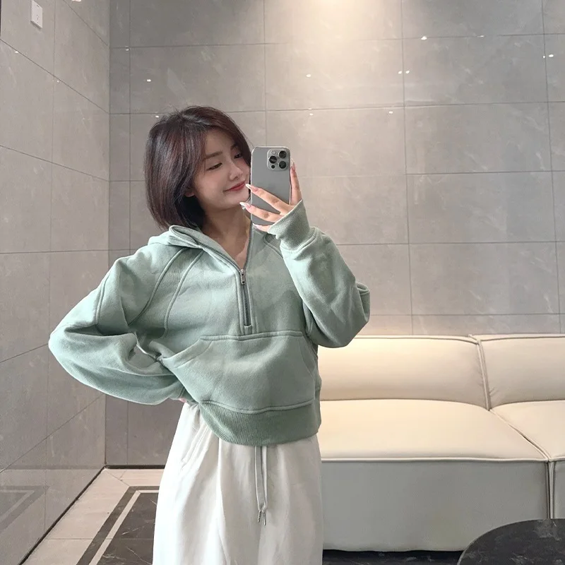 Embroidered Casual for Sweatshirt Regular Half-Zip Hoodie Autumn Sports Fitness Fleece Y preview