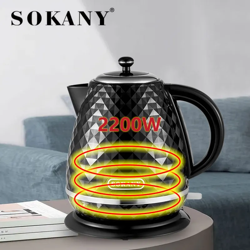 Sokany 2.2L Electric Kettle Glass Stainless Steel Tea Water Boiler Led Fast  Hot