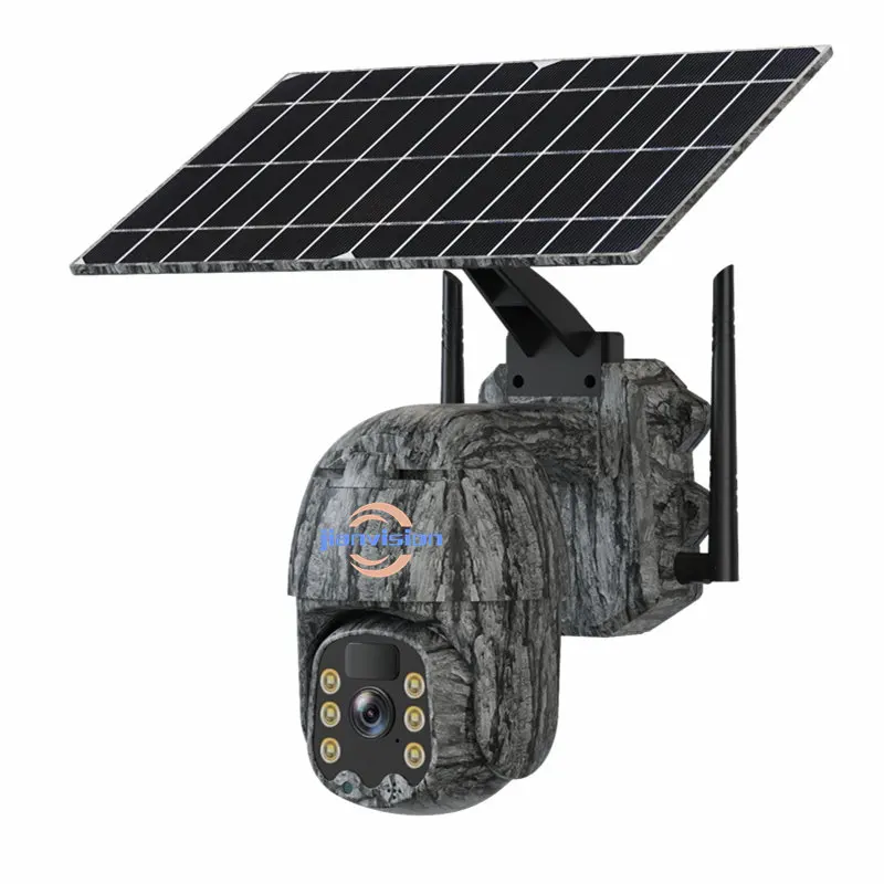 Jianvision Forest Bark Camouflage Maple Leaf Patterns 4G PTZ Wireless Solar Powered Outdoor Security Solar Construction Camera