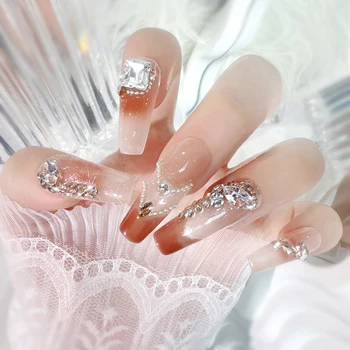 Artificial False Nails rhinestone handmade  nails  cat eye premium manicure pure manual light therapy layer  nail patch