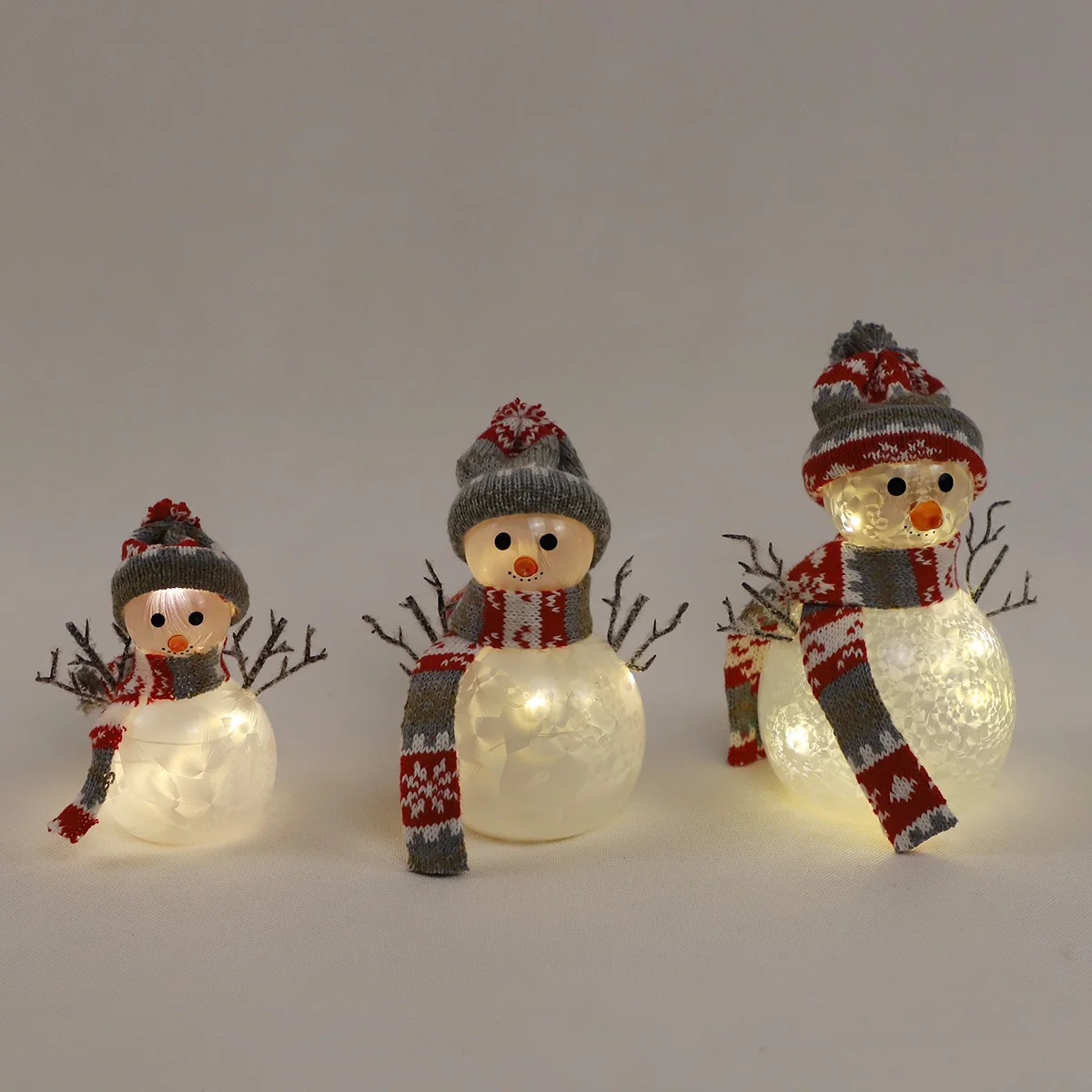 Blown Up Lighted Glass Snowman Christmas Decorative Indoor Winter Decorations for Living Room Table Decor Light Up Ornament