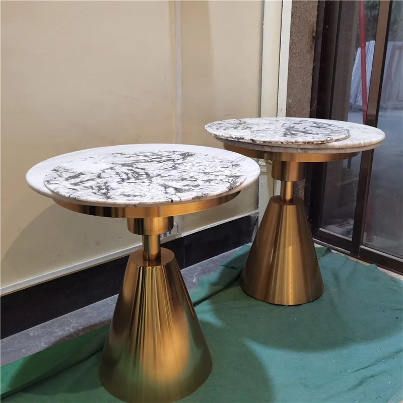Snow mountain silver natural backlight exotic stone stainless steel round coffee table set