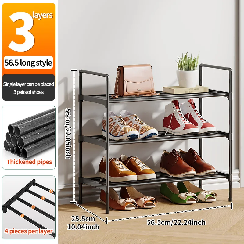 Customizable 3/4/5-Layer Metal Shoe Rack 4 Pipes Per Layer Easy Assembly Detachable Shoe Storage Shelf for Entryway Living Room