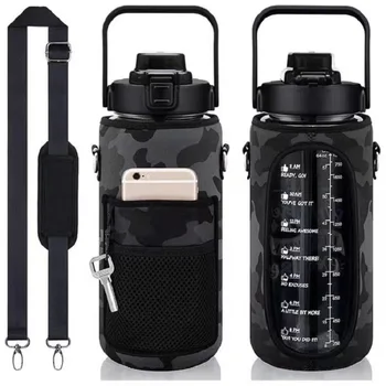 Hot Sale 2L Motivational Time Marker Half Gallon Water Bottle Protective Sleeve with Strap