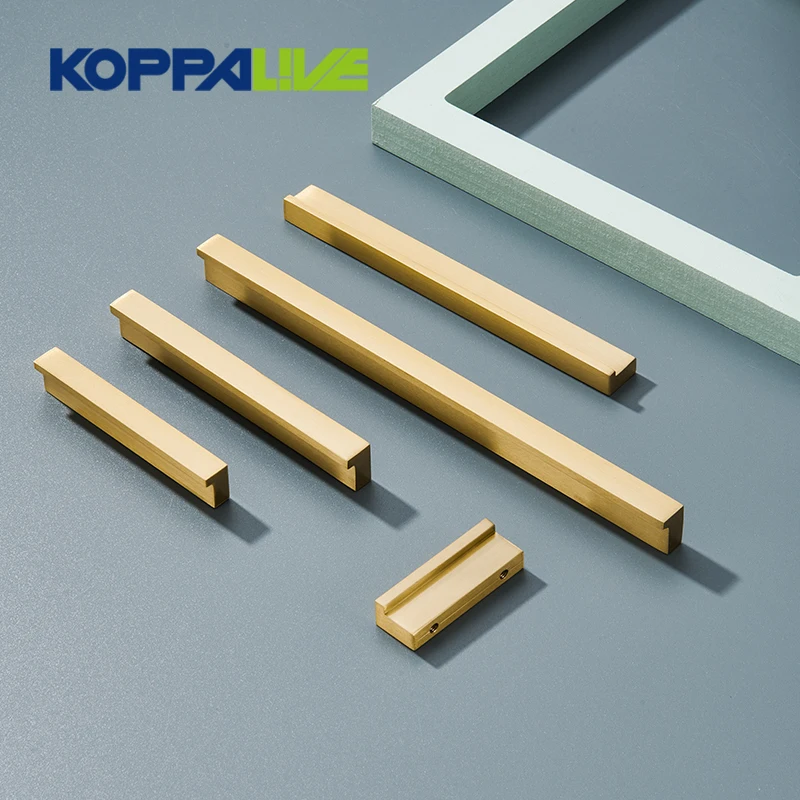 Koppalive Brushed Solid Brass Kitchen Cabinet Door Handles Cupboard Knobs L Shape Drawer Finger Pulls Wardrobe Closet Handle