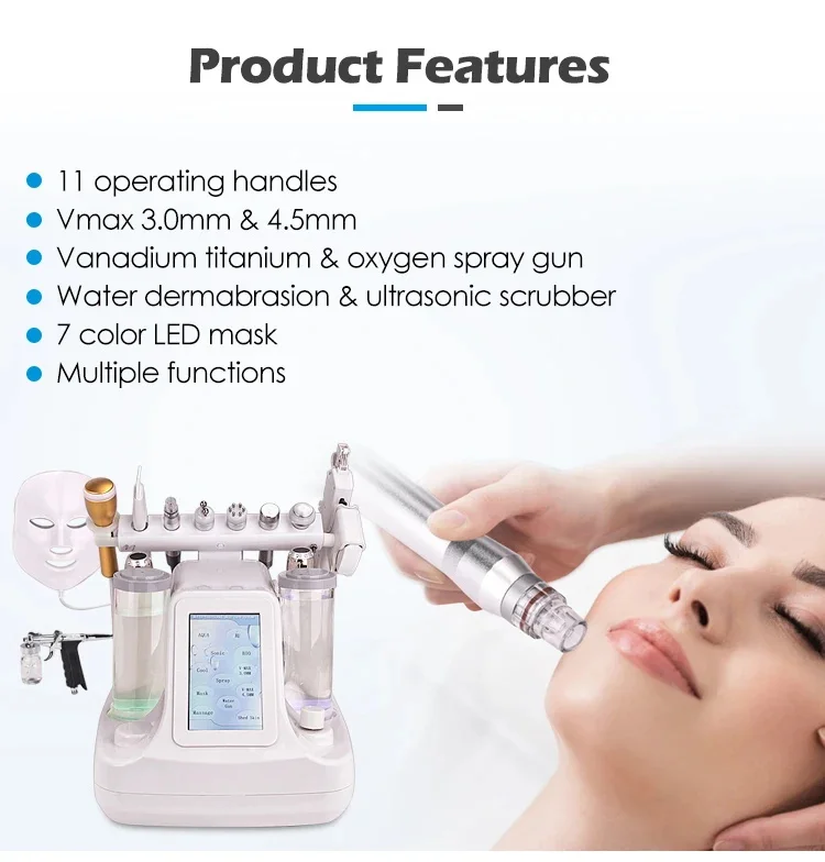 11 in 1 Small Bubble Vertical Hydra Dermabrasion Oxygen Facial Rejuvenation Machines 11Heads Ultra Micro Bubble Cleaner Sink Pee