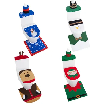 Christmas Santa Claus Toilet Seat Cover Rug Home Decoration Christmas Toilet Lid Case Bathroom Mat Xmas Decorative Gifts