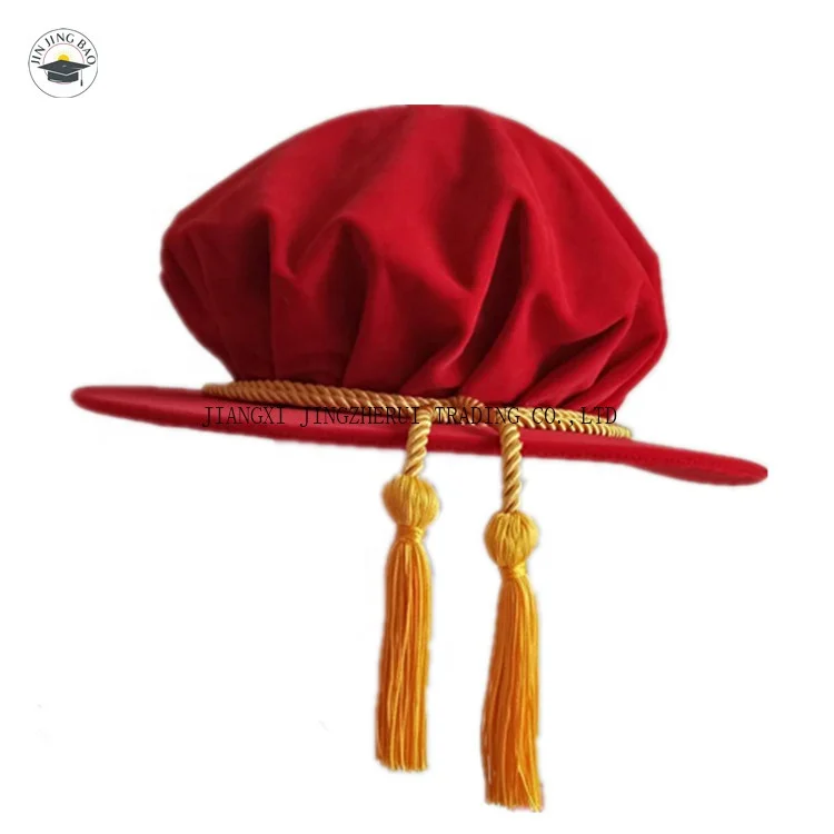Factory Custom Doctoral  Velvet Tams With Gold Cords Doctoral Tudor Bonnets Doctoral Graduation Cap With Masters Graduation Gown